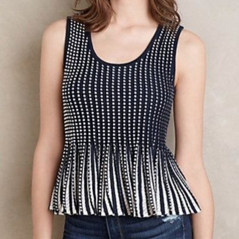 Anthropologie | Moth Ostinato Peplum Tank Top Navy